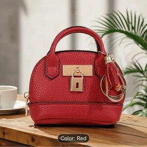 Mini Bag Faux Red Leather Bag Charm Gold Tone Hardware